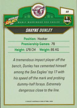 2006 Select Accolade #44 Shayne Dunley Back